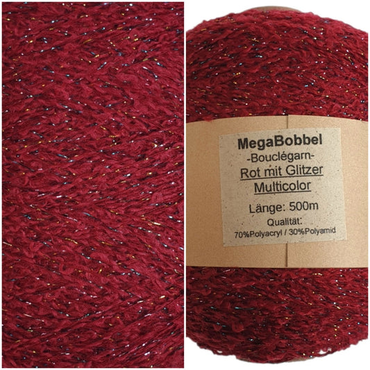 Bouclégarn mit Glitzer - Rot-Multicolor- (BG43)