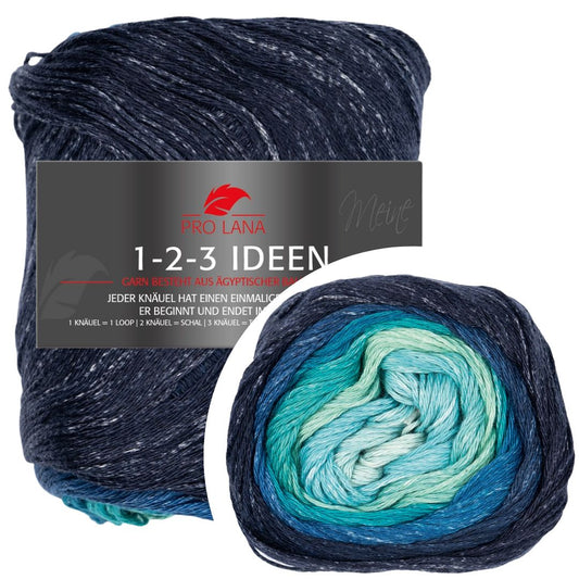 Pro Lana - 1-2-3 IDEEN Farbverlaufsgarn - 30 türkis/d.blau- 100% Baumwolle
