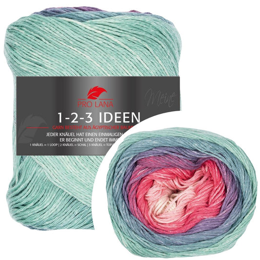 Pro Lana - 1-2-3 IDEEN Farbverlaufsgarn - 33 pink/mint - 100% Baumwolle