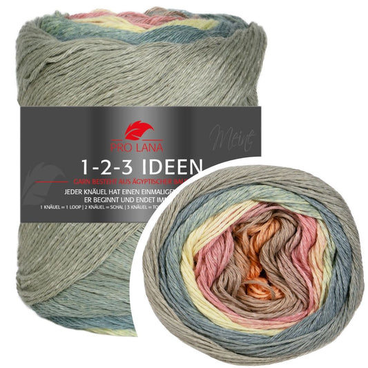 Pro Lana - 1-2-3 IDEEN Farbverlaufsgarn - 15 reseda/camel - 100% Baumwolle