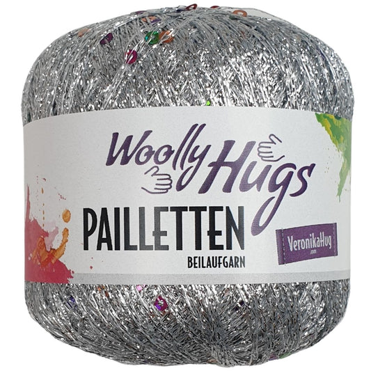 Woolly Hug - Paillettengarn - 302 Silber / bunte Pailletten - 435m
