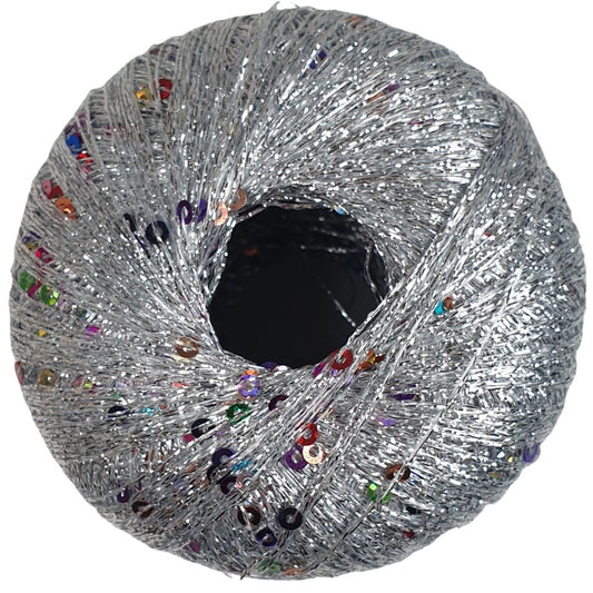 Woolly Hug - Paillettengarn - 302 Silber / bunte Pailletten - 435m