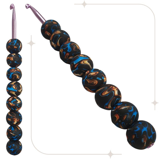 ergonomische Wollhäkelnadel mit Silikonperlen - schwarz / orange-Blaue Blasen