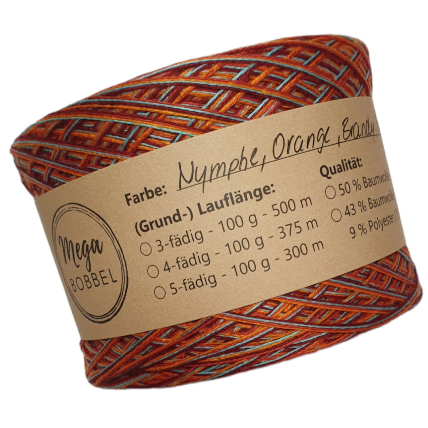 AB - melierter-Bobbel *Nymphe, Orange, Brandy, Malaga* ( 4 fädig - ca. 1100m)