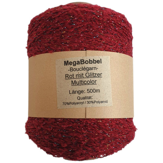 Bouclégarn mit Glitzer - Rot-Multicolor- (BG43) - 500m
