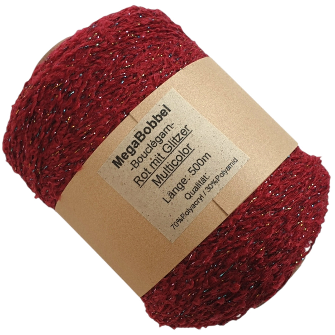 Bouclégarn mit Glitzer - Rot-Multicolor- (BG43)