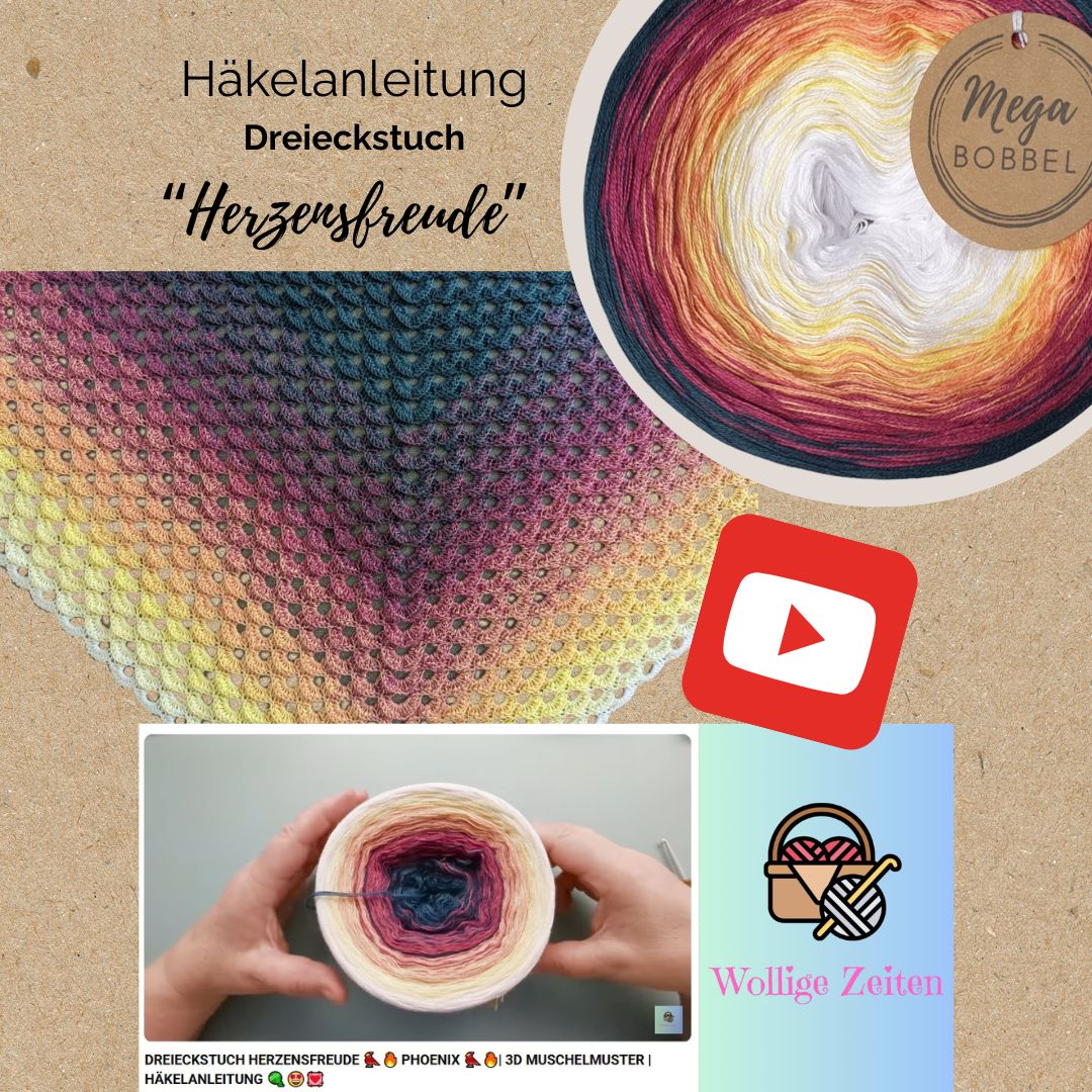 Häkel-Set - MegaBobbel "Herzensfreude" (B245) 4fädig-1000m + Video-Anleitung