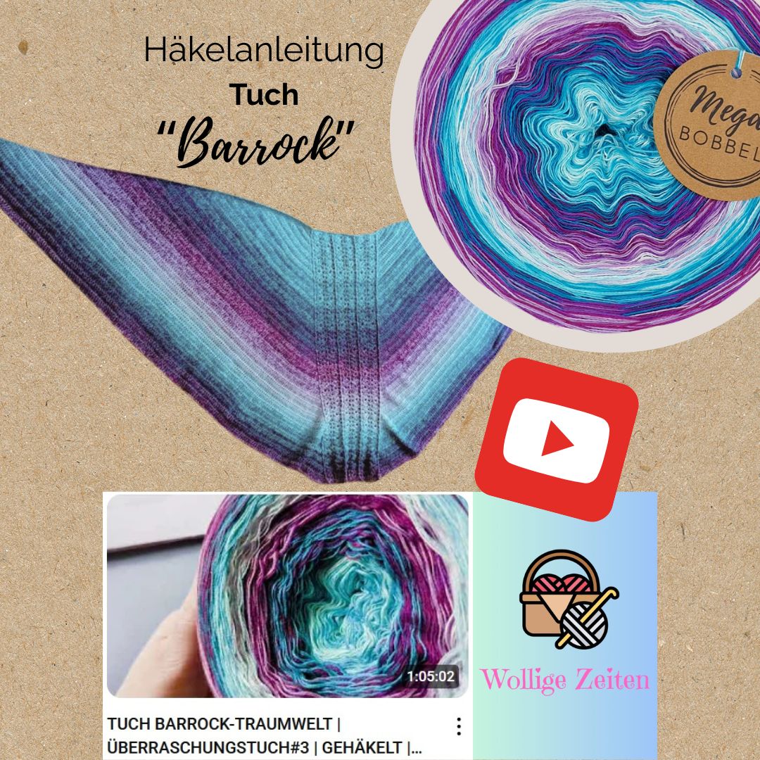 Häkel-Set - MegaBobbel "Traumwelt" (B9) 4fädig-1250m + Video-Anleitung "Tuch Barrock"