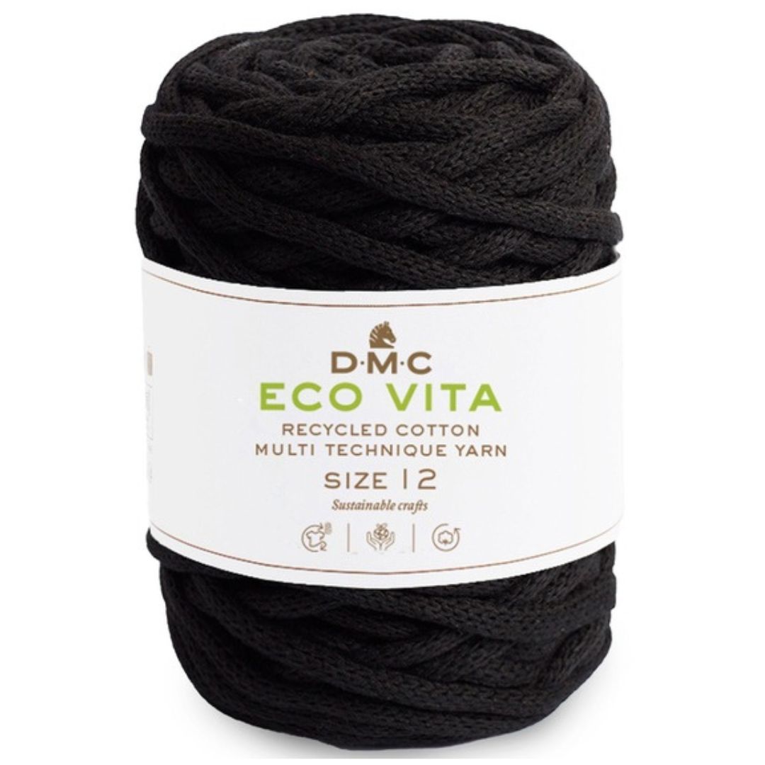 DMC Eco Vita 12 (250g-55m) - 80% recycelte Baumwolle / 20% Polyester - 02 Schwarz