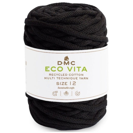 DMC Eco Vita 12 (250g-55m) - 80% recycelte Baumwolle / 20% Polyester - 02 Schwarz