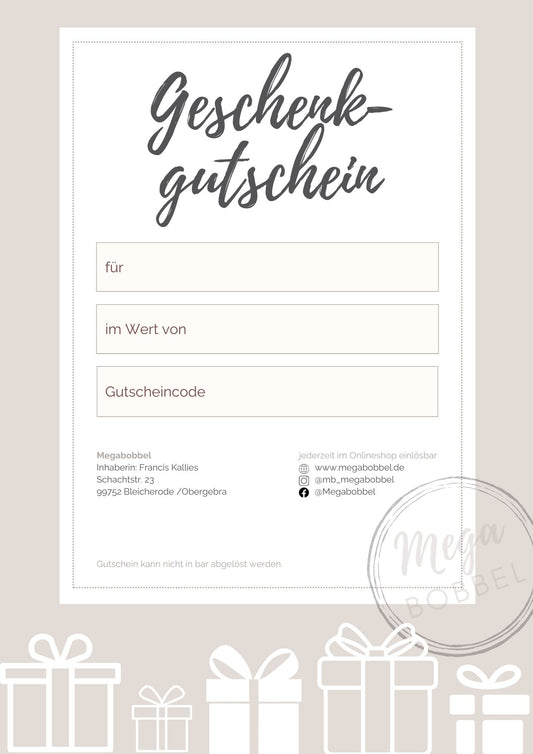 MegaBobbel-Geschenkgutschein (Betrag nach Wahl)