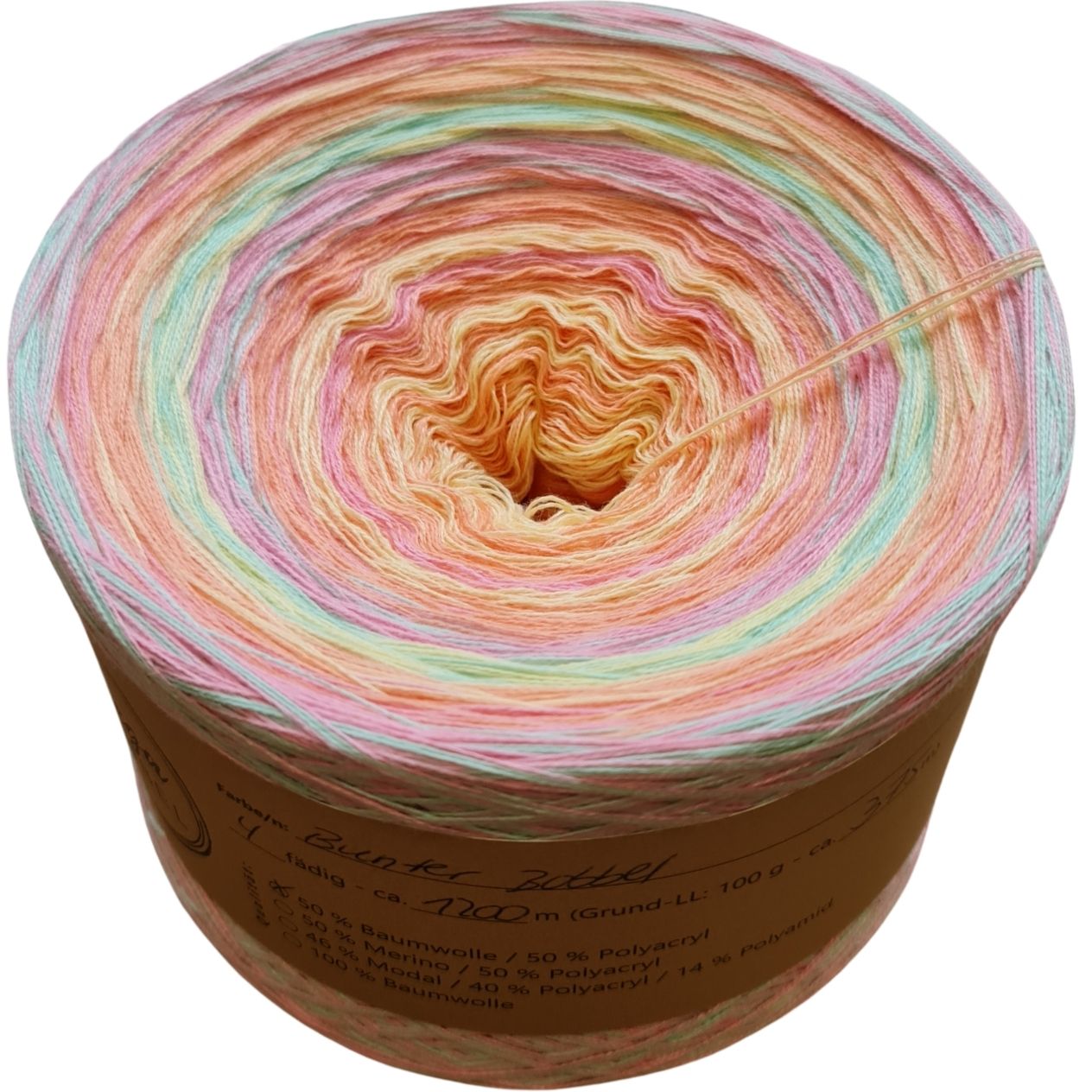AB - Bunter Bobbel (4 fäd.- ca. 1200m - Außenfarbe: Rosa+Pistazie) - Einzelstück
