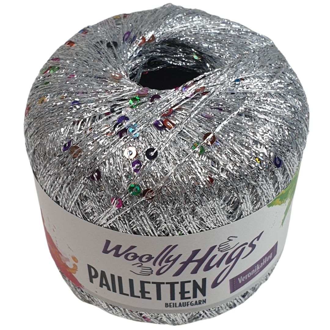 Woolly Hug - Paillettengarn - 302 Silber / bunte Pailletten - 435m