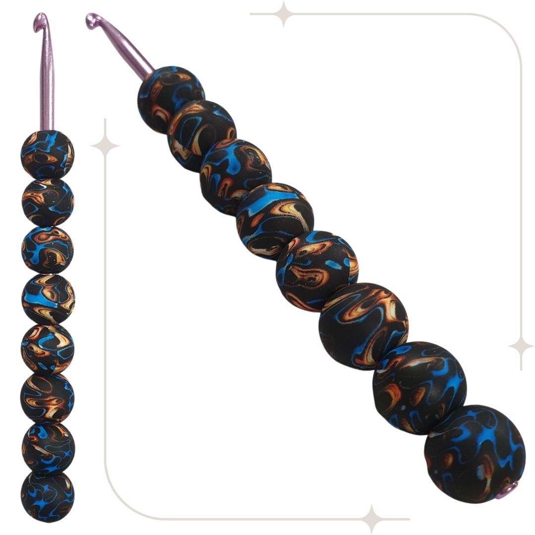 ergonomische Wollhäkelnadel mit Silikonperlen - schwarz / orange-Blaue Blasen