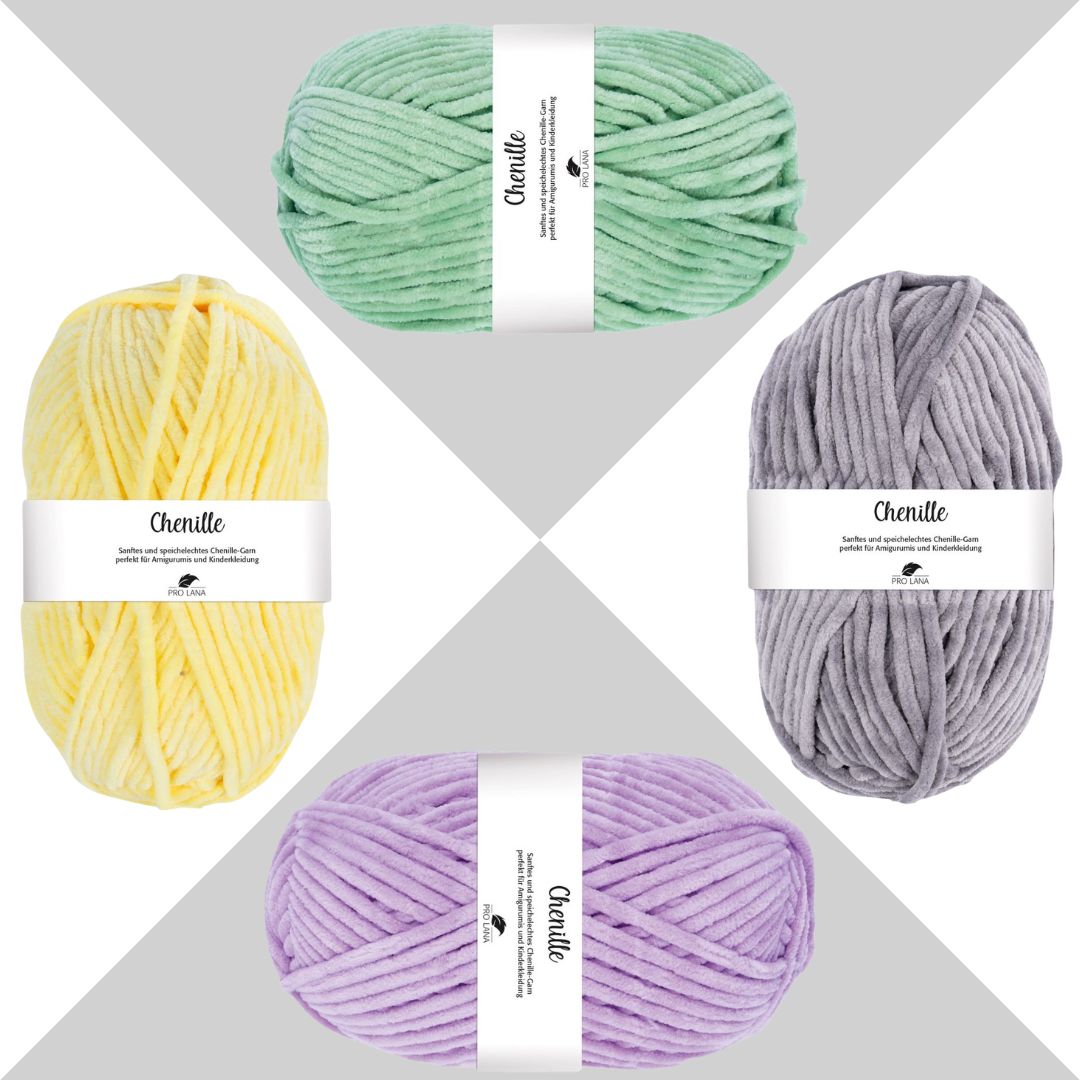 Pro Lana - CHENILLE 100g - 21 vanille / 41 erika / 71 hellgrün / 92 grau