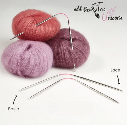 addi - CraSyTrio Unicorn Long - biegsames Nadelspiel (3er Set)