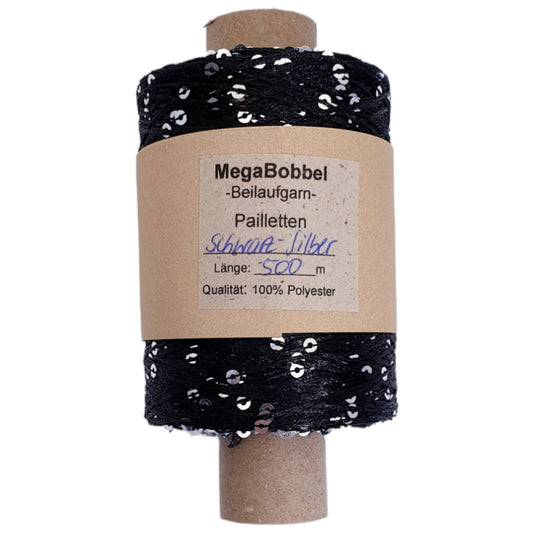 Paillettengarn - Schwarz-Silber - (BG20L) - 500m